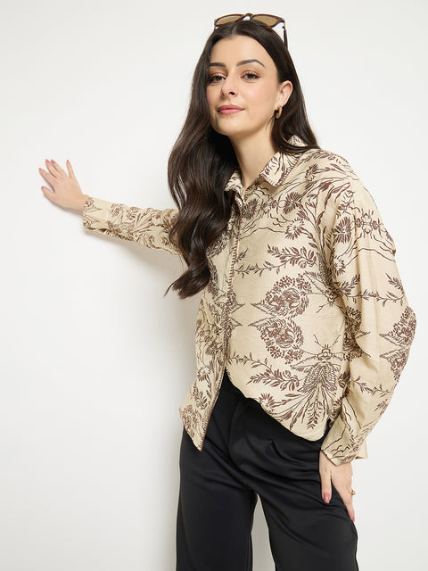 Madame Beige Rayon-Nylon Printed Shirt