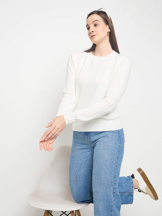 Madame Solid White Pullover Sweater