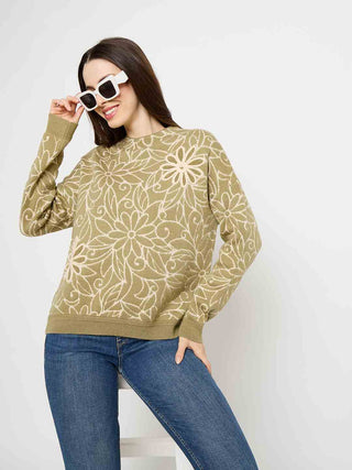 Madame Floral Print Pista Green Sweater