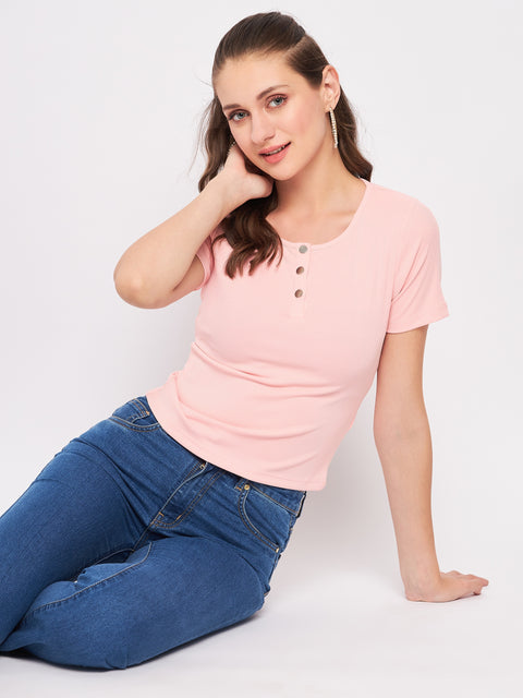 Madame Solid Dusty Pink Round Neck Top