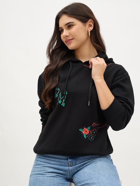 Madame Black Ribbon Accented Cotton Sweatshirt