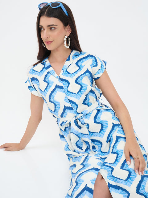 Madame Blue Cotton Printed Shirt Dress