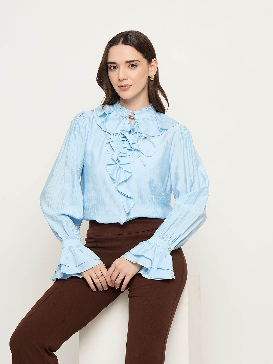 Madame Double Breasted Blue Tencel Blend Top color swatch