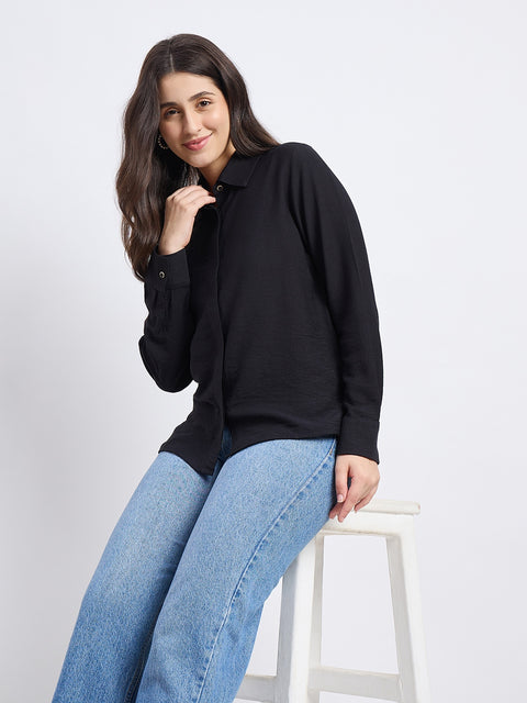 Madame Black Viscose Nylon Solid Shirt
