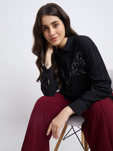 Madame Embroidered Black Shirt