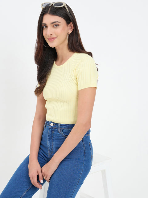 Madame Pastel Yellow Knitted Crop Top