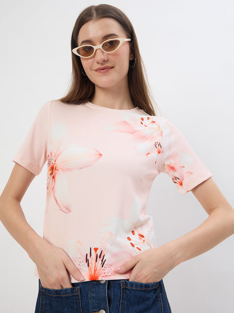 Madame Printed Peach T-Shirt