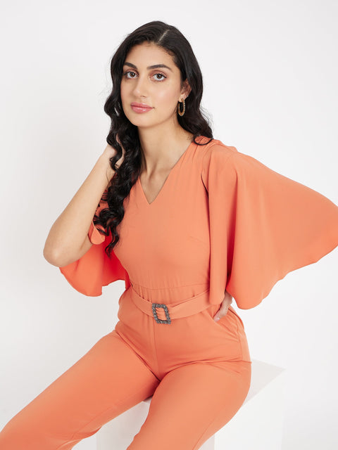 Madame Orange V Neck Jumpsuit