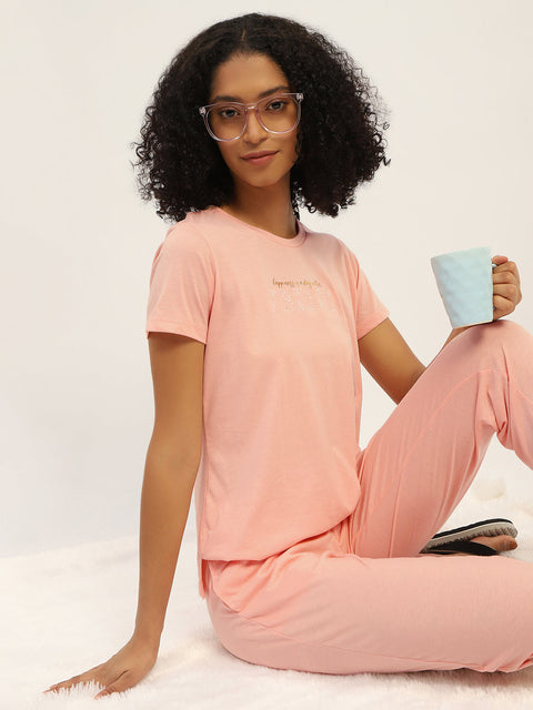 mSECRET Printed Peach Nightsuit Set