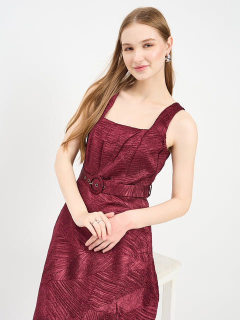 Madame Solid Maroon Dress