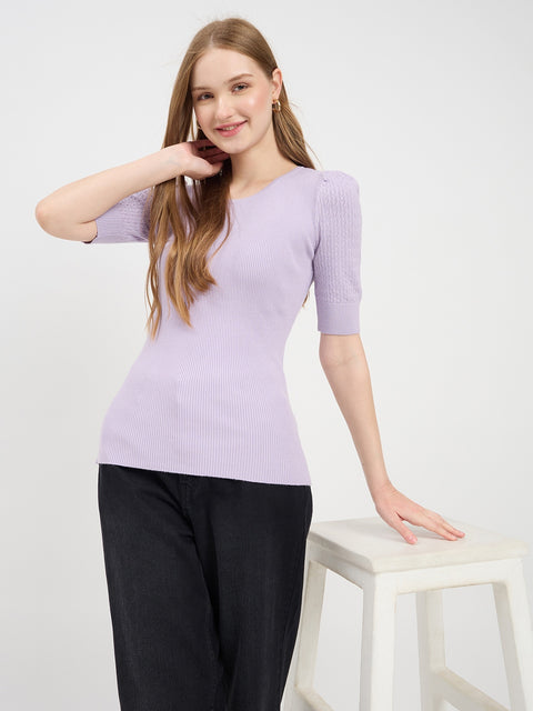 Madame Designer Sleeves Lilac Knit Top
