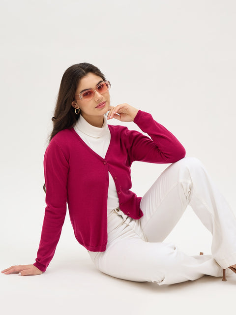 Madame V Neck Magenta Cardigan