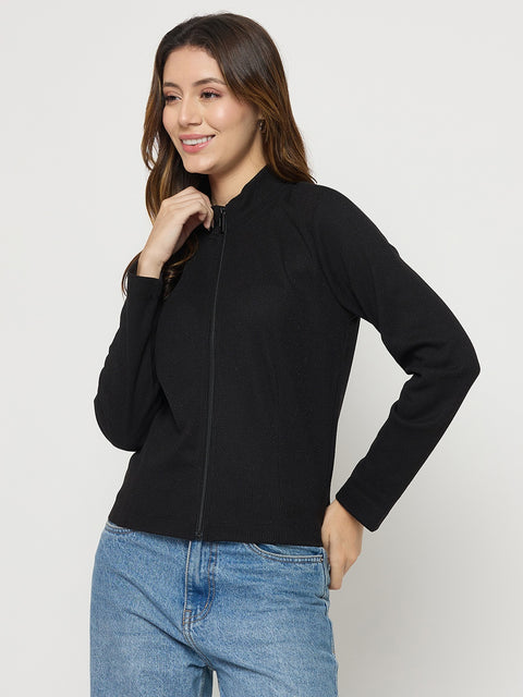 Madame Black Mock Neck Full Sleeve Top