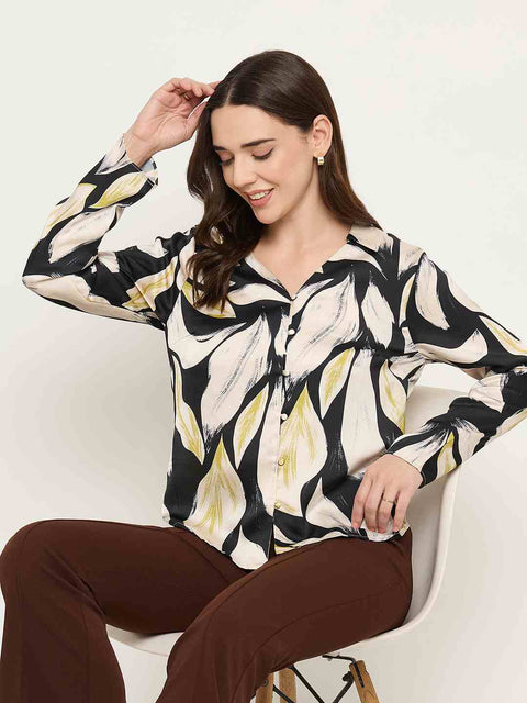 Madame Self Design Solid Black Shirts