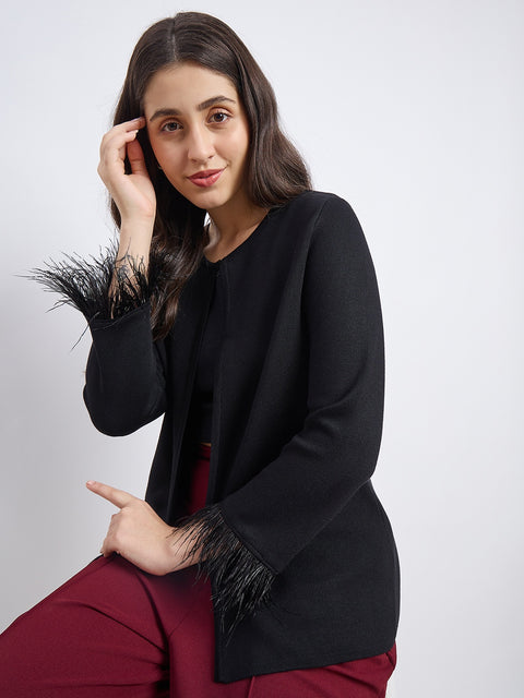 Madame Feather Trim Black Shrug