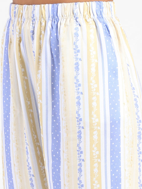 mSECRET Striped Collar Top and Bottoms Yellow Nightsuit