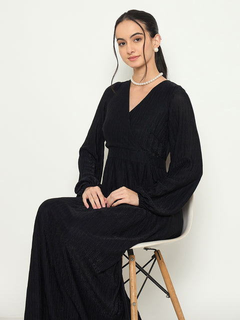 Madame Cinched Waist Fit and Flare Black Maxi Dress