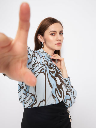 Madame Printed Floral Motif Blue Top