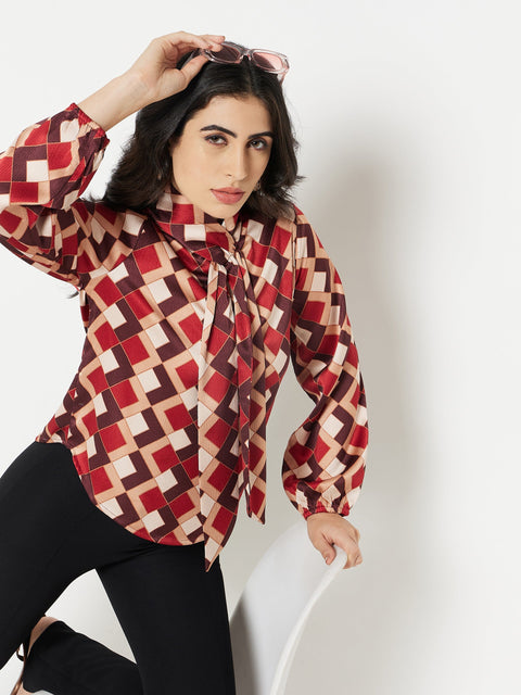 Madame Camel Tie-Up Neck Top