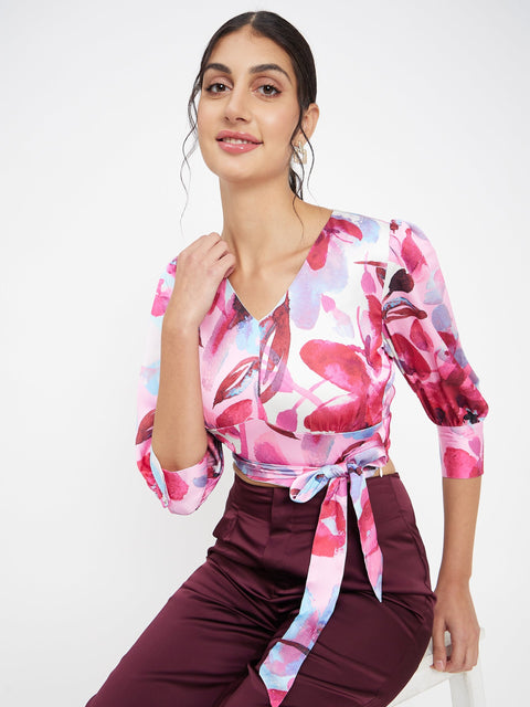 Madame Pink Floral Wrap-Around Crop Top