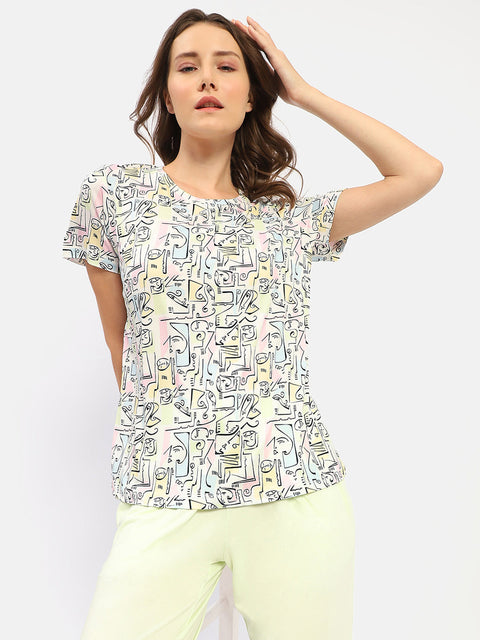 mSECRET Graphic Print Lime Green Two Piece Nightsuit
