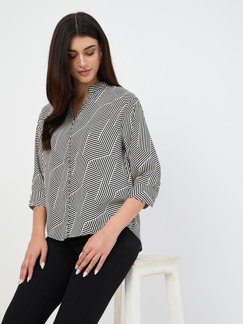 Madame Black V-Neck Printed Cotton Top