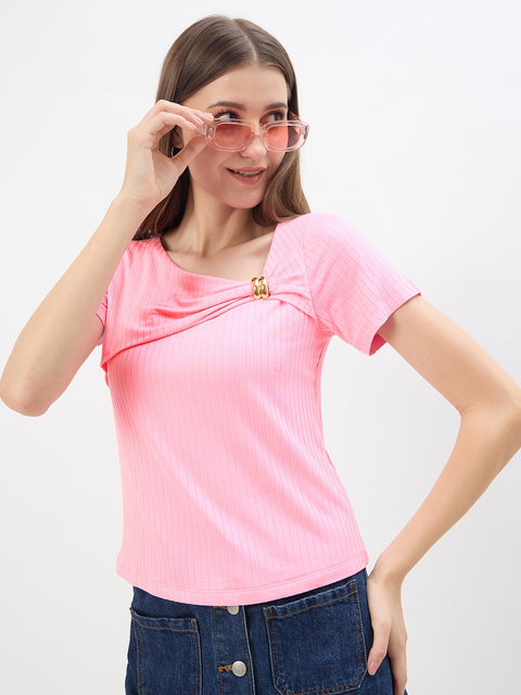 Madame Pink Rayon Blend Drape Top