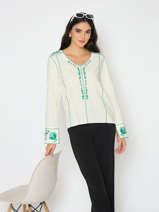 Madame Embroidered Rayon Blend White Top