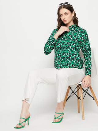 Madame Geometric Print Full Sleeves Green Shirt