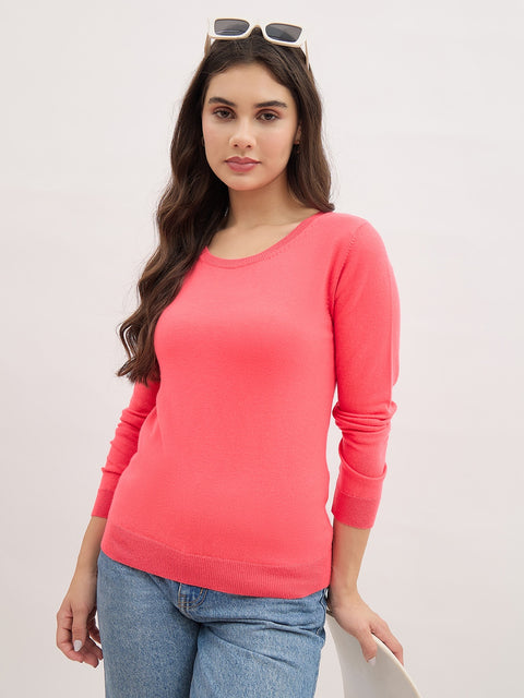 Madame Fluorescent Pink Basic Pullover Sweater