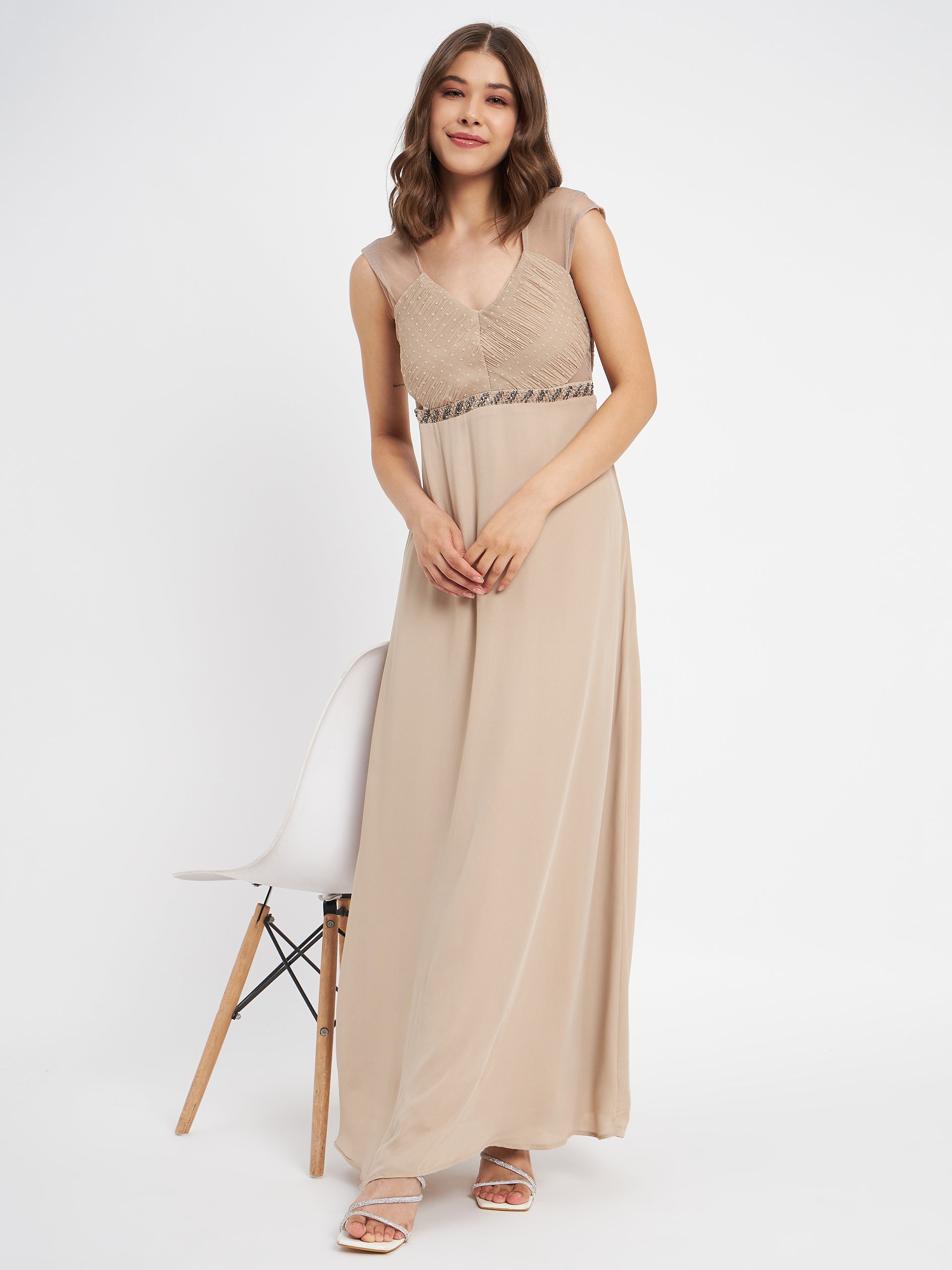 Madame Beige Embellished Fit-Flare Dress Madame Beige Embellished Fit-Flare Dress