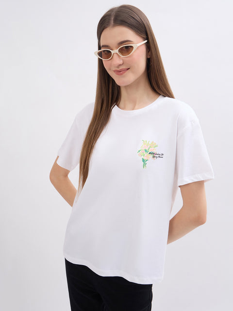 Madame Graphic Print White Cotton T-Shirt