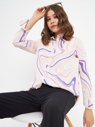 Madame Marble Print Collared Off White Shirt