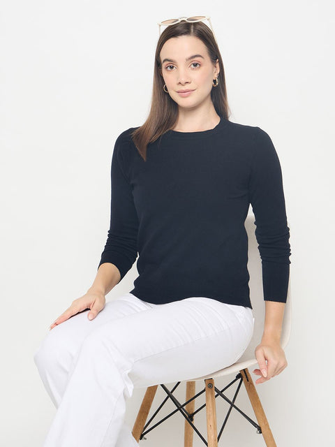 Madame Solid Black Pullover Sweater