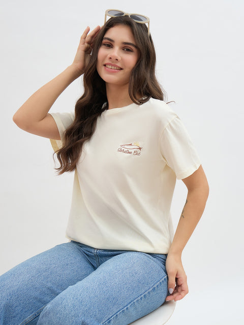 Madame Beige Graphic Print Cotton Half Sleeve T-Shirt