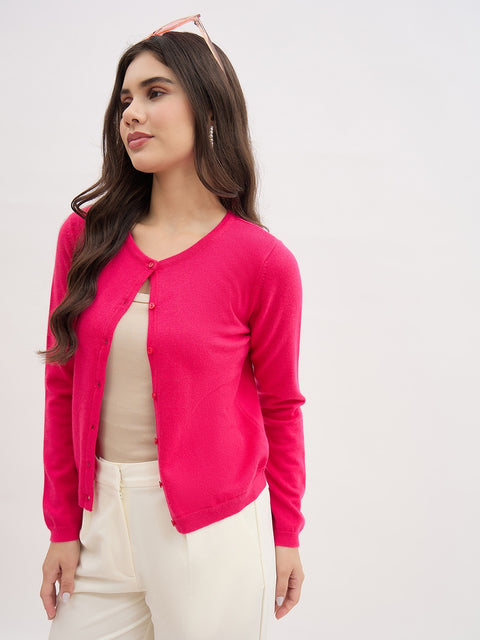 Madame Crew Neck Hot Pink Cardigan