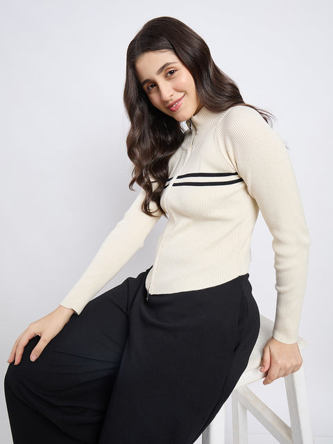 Madame Designer Stripes Beige Knit Top