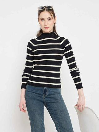 Madame Striped Mock Neck Knit Top