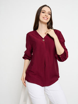 Madame Gold Button Detail Maroon Top