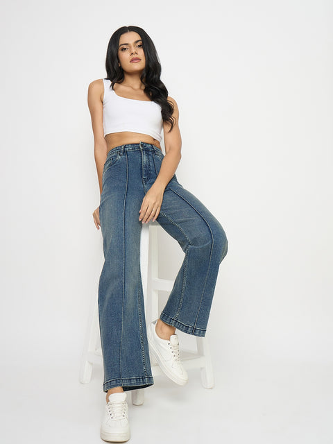 Madame Double Wash Blue Wide Leg Jeans
