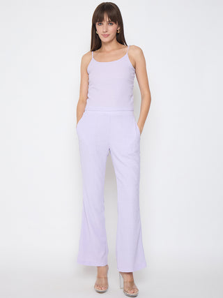 Madame Embroidered Shirt with Crop Tank and Wide-Leg Pants Three Piece Lilac Co-ord Set