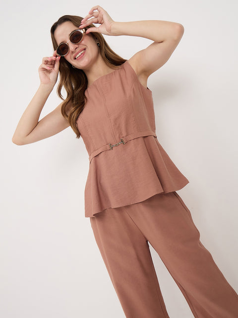 Madame Clay Rayon Tencel Peplum Sleeveless Co-ord Set
