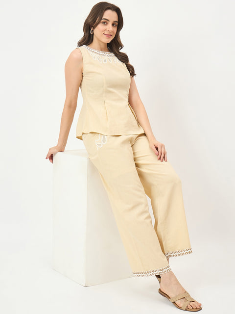 Madame Beige Embroidered Co-ord Set