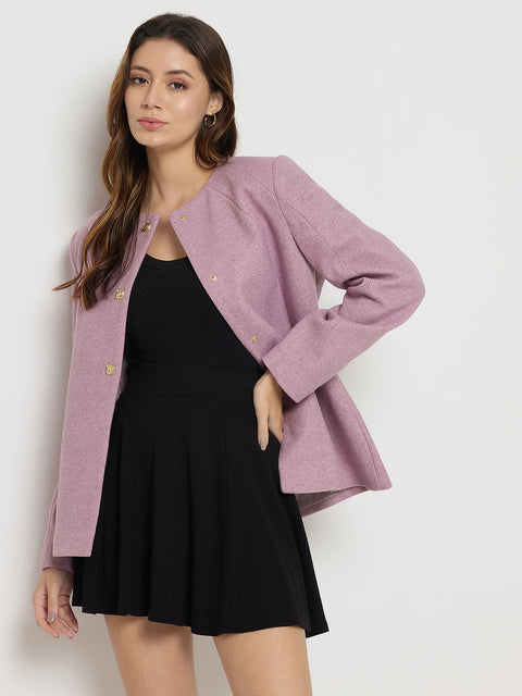 Madame Mauve Round Neck Full Sleeve Short Coat