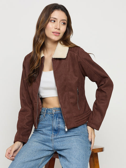 Madame Coffee Collared Full Sleeve Short Jacket