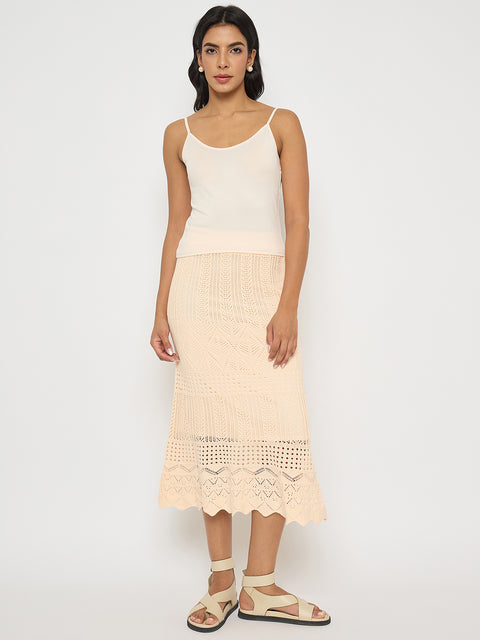 Madame Semi Sheer Top and Skirt Peach Cotton Co-ord Set