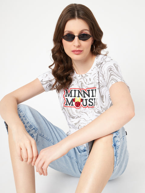 Madame Front and Back Disney Printed Cotton White T-Shirt