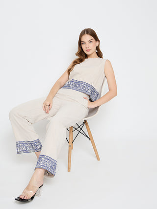 Madame Embroidered Top and Straight Bottoms Stone Grey Co-ord Set