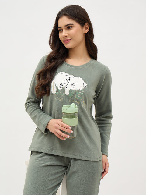 mSECRET Sage Green Printed Night Suit