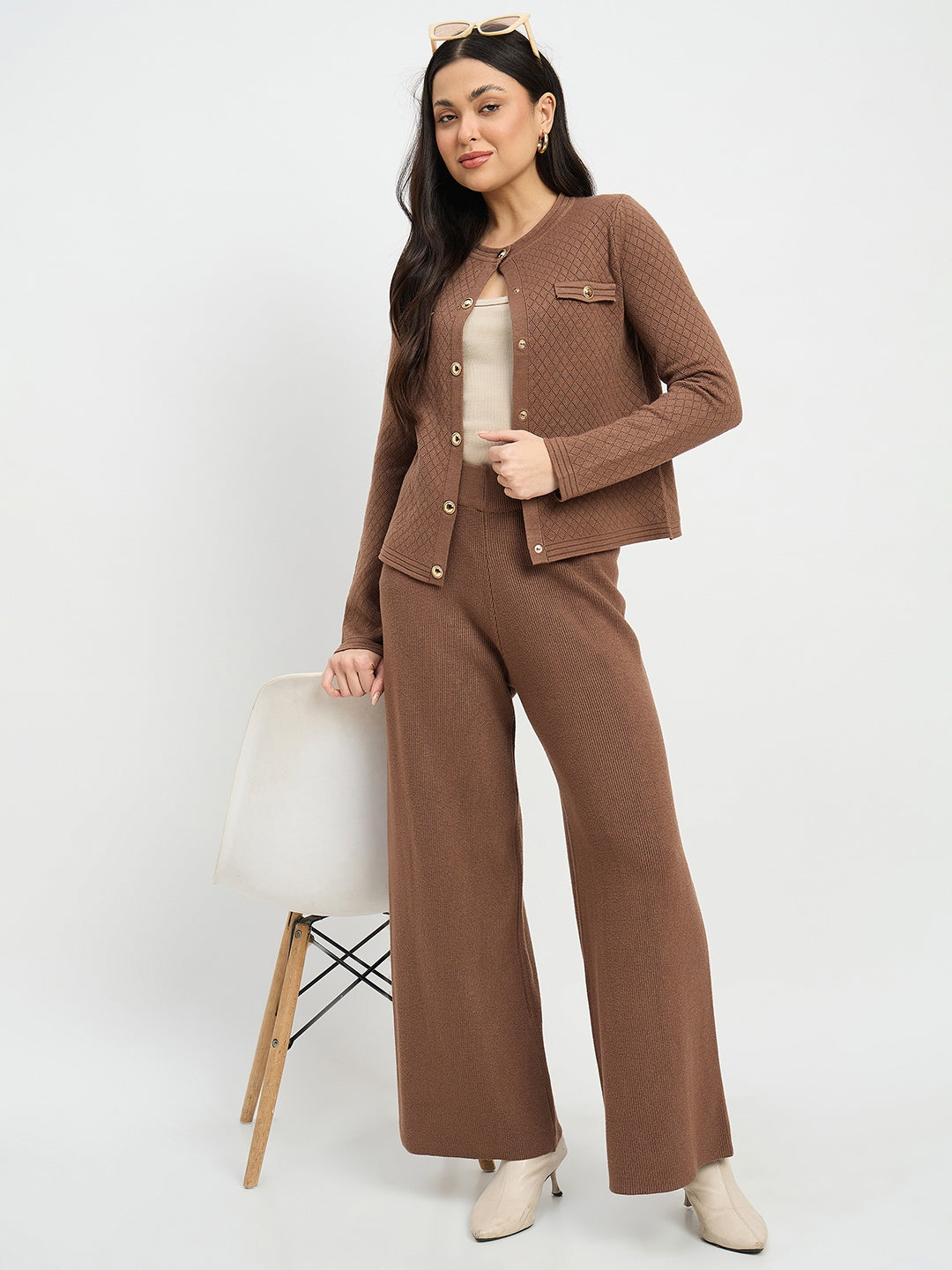 Madame Round Neck Cardigan and Trousers Co-ord Set color swatch